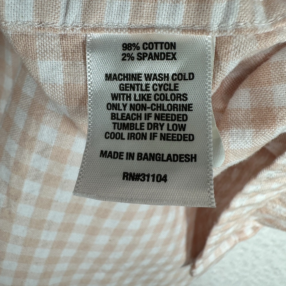 Crown & Ivy Mens Large Peach Gingham Button Down LS Shirt Classic Fit Cotton - Picture 4 of 8
